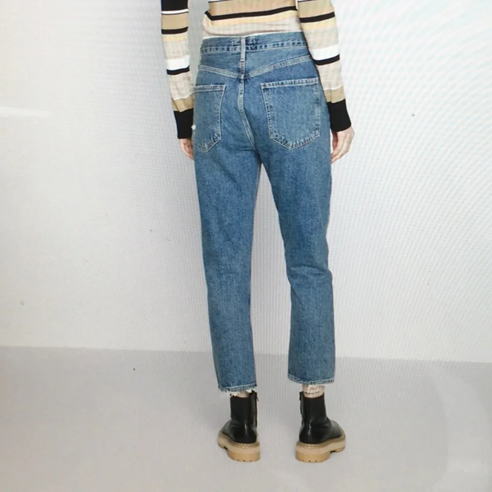 AGOLDE Indigo Riley Crop Jeans Straight High-Rise - Picture 2 of 14